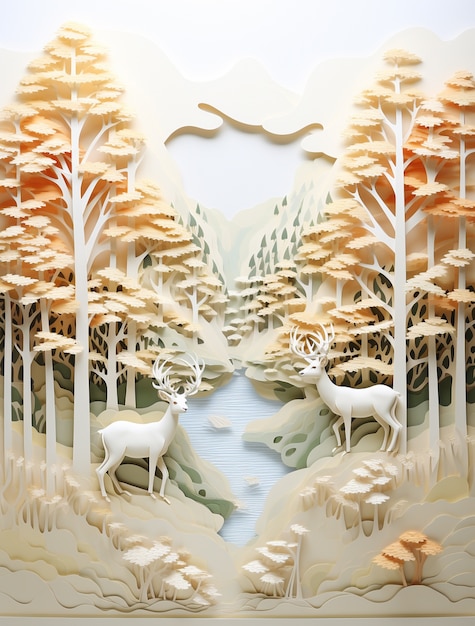 Free photo view of 3d paper style trees