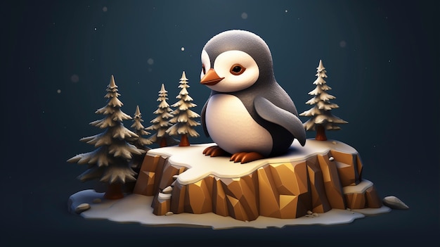 View of 3d penguin bird with nature landscape