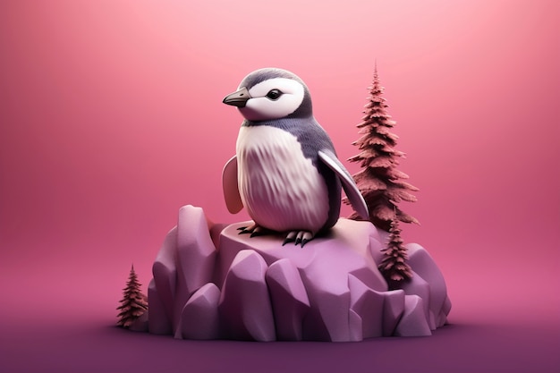 Free photo view of 3d penguin bird with nature landscape