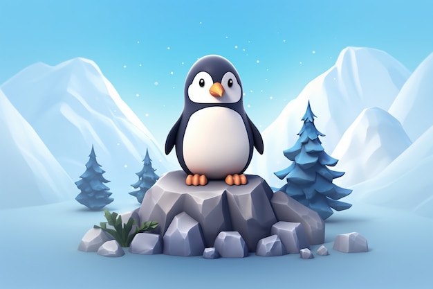 Free Photo view of 3d penguin bird with nature landscape