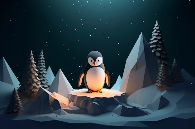 Free photo view of 3d penguin bird with nature landscape