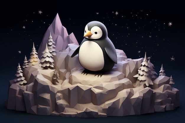 Free photo view of 3d penguin bird with nature landscape