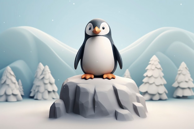 Free photo view of 3d penguin bird with nature landscape