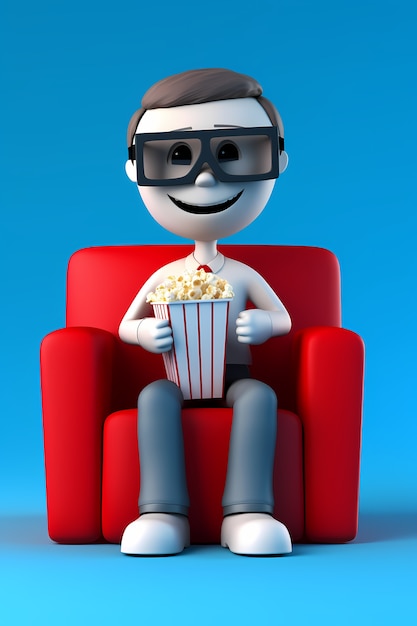 Free Photo view of 3d person at the cinema with popcorn