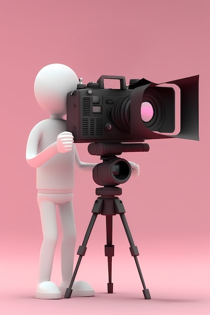 Free photo view of 3d person recording movie with camera