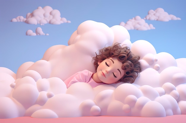 Free Photo view of 3d person sleeping in clouds