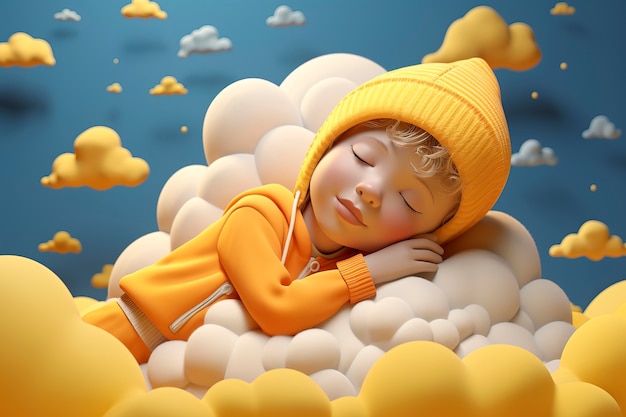 Free photo view of 3d person sleeping in clouds