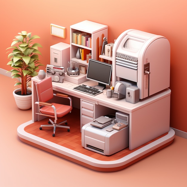 Free Photo view of 3d personal computer with workstation and office items