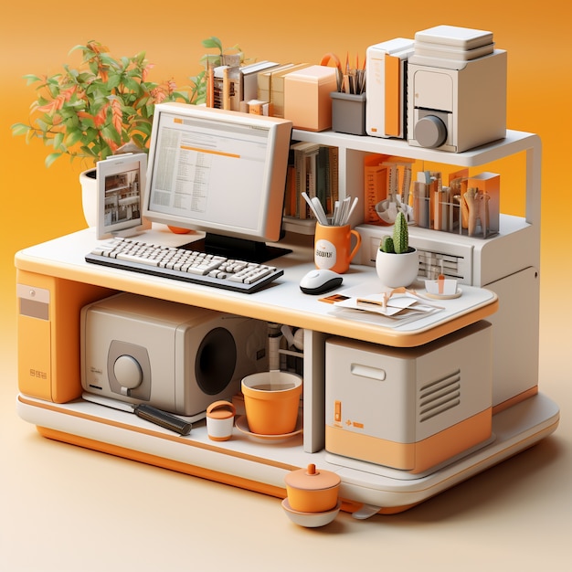 Free Photo view of 3d personal computer with workstation