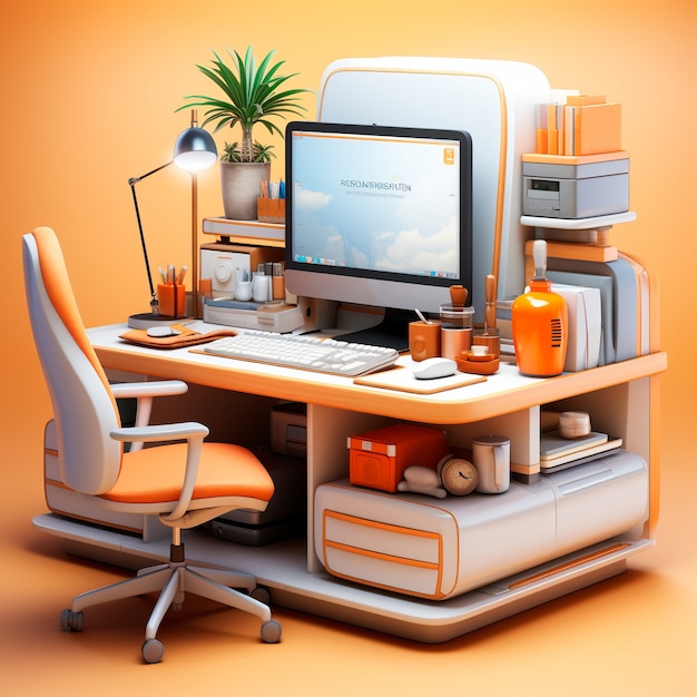 Free photo view of 3d personal computer with workstation