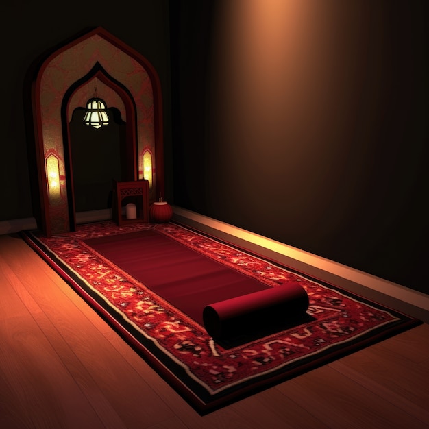 Free photo view of 3d place with mat for praying