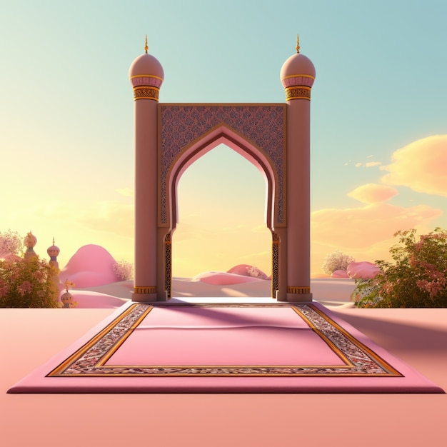 View of 3d place with mat for praying