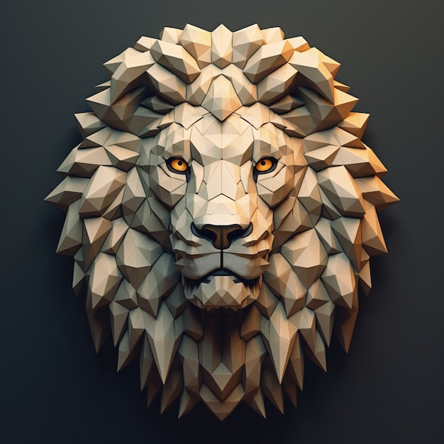 Free Photo view of 3d poly lion head with mane