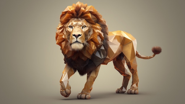 Free Photo view of 3d poly lion with mane