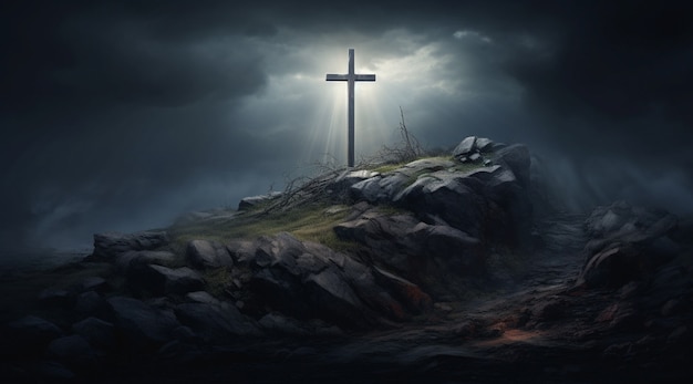 Free photo view of 3d religious cross with gloomy weather