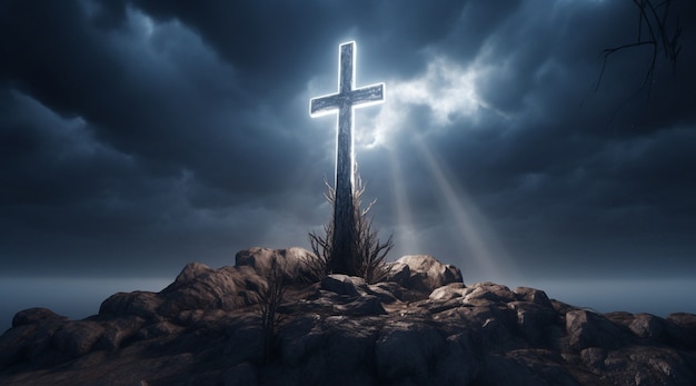 Free Photo view of 3d religious cross with gloomy weather