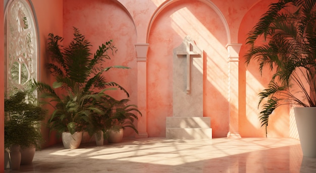 Free photo view of 3d religious cross with vegetation