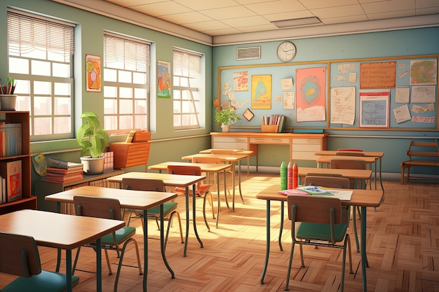 View of 3d school classroom