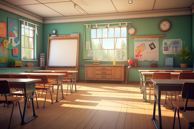 View of 3d school classroom