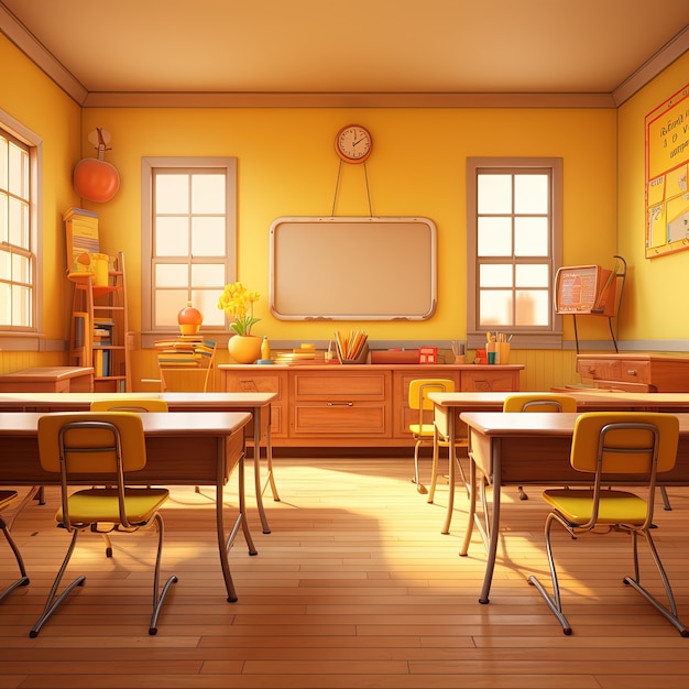 View of 3d school classroom