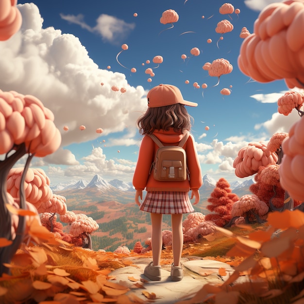 View of 3d school girl in nature