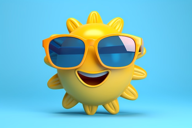 Free photo view of 3d smiley and happy sun with blue background