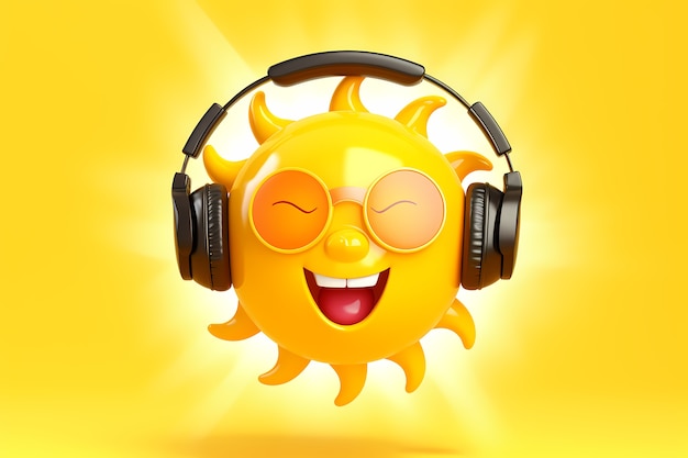 Free Photo view of 3d smiley sun with headphones