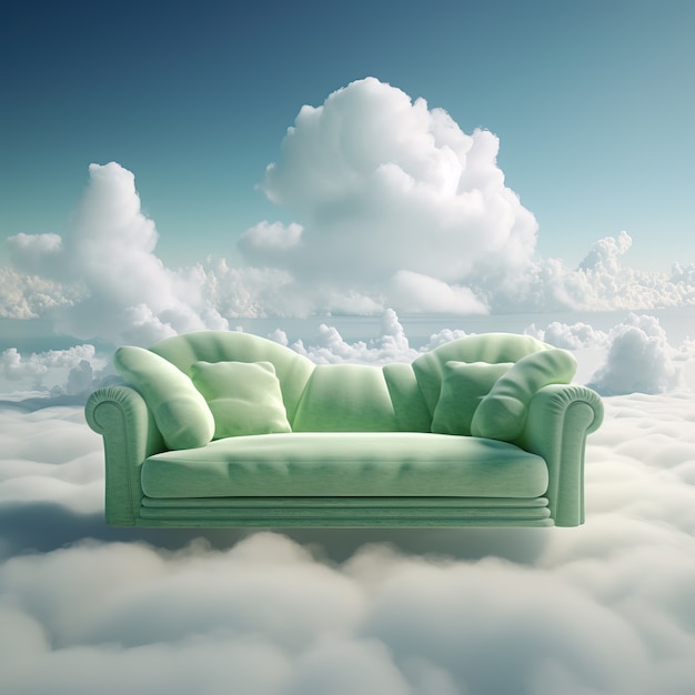 Free Photo view of 3d sofa with fluffy clouds