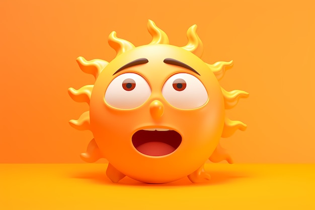 Free photo view of 3d surprised sun with yellow background