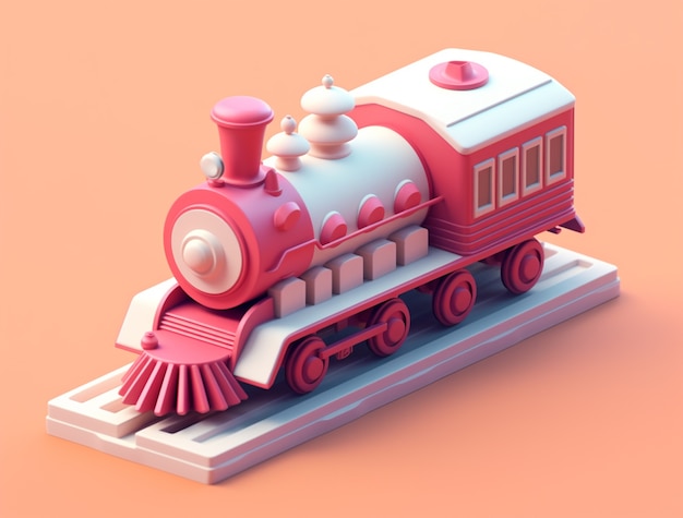 View of 3d toy-like steam engine train