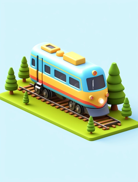 Free photo view of 3d train model on tracks