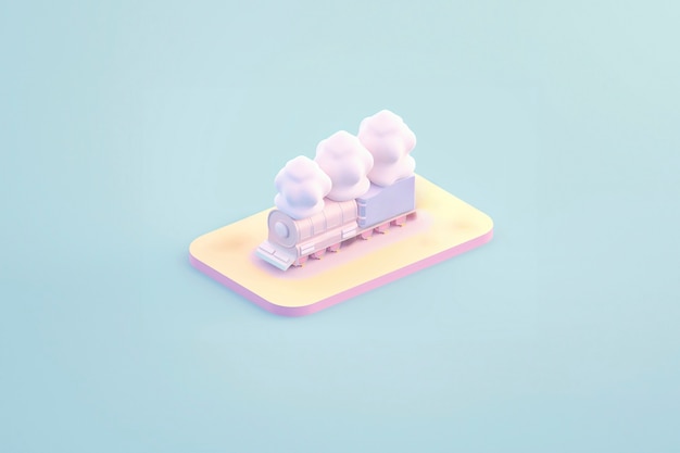 View of 3d train model with simple colored background