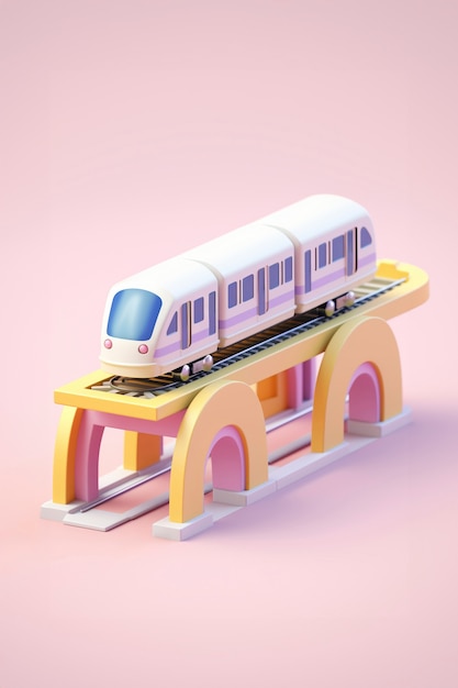 Free photo view of 3d train model with simple colored background