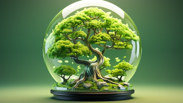 Free photo view of 3d tree in clear glass globe