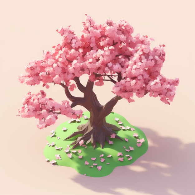 Free Photo view of 3d tree with beautiful branches and pink leaves