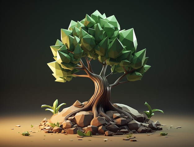 Free Photo view of 3d tree with poly effect