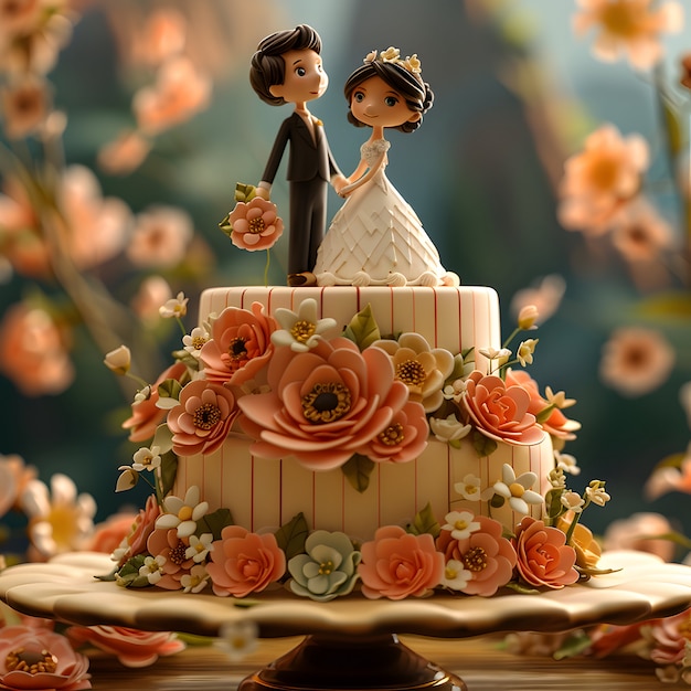 Free Photo view of 3d wedding cake with decorations and ornaments