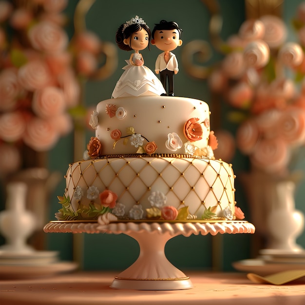 Free photo view of 3d wedding cake with decorations and ornaments