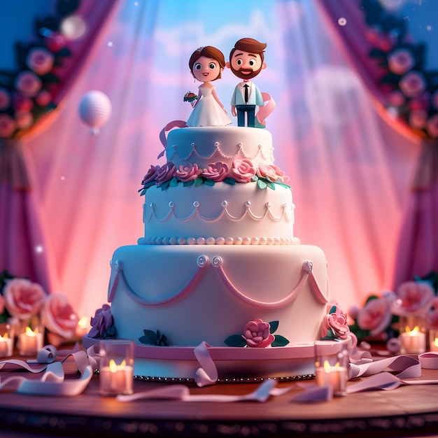 Free photo view of 3d wedding cake with decorations and ornaments