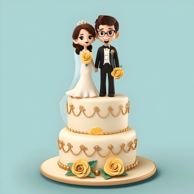 Free Photo view of 3d wedding cake with decorations and ornaments