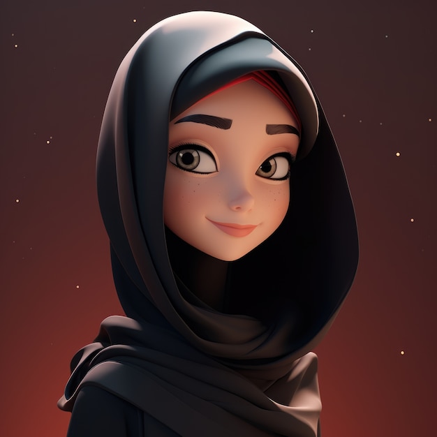 View of 3d woman wearing a hijab