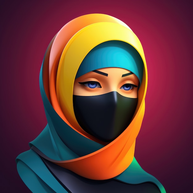 View of 3d woman wearing a hijab