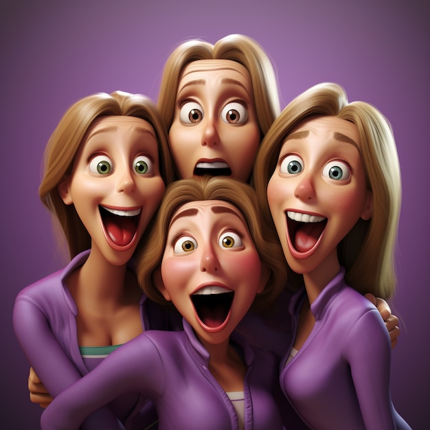 Free photo view of 3d women shocked with mouths open