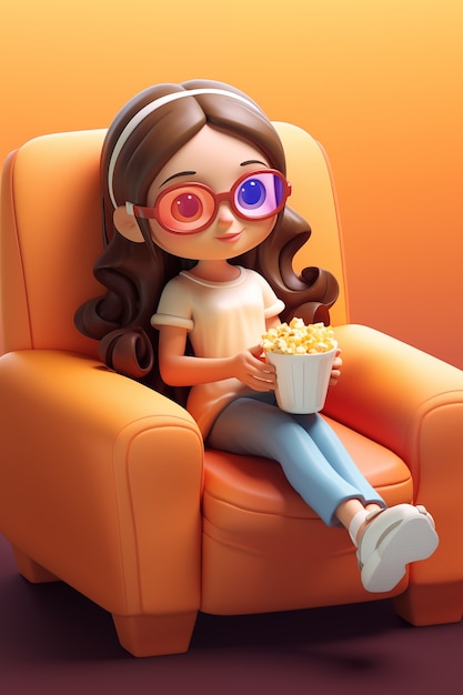 Free photo view of 3d young child watching a movie