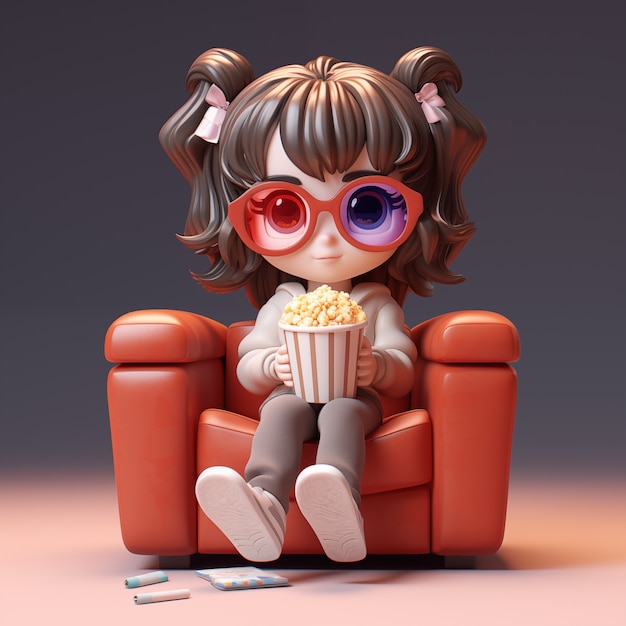 Free photo view of 3d young child watching a movie