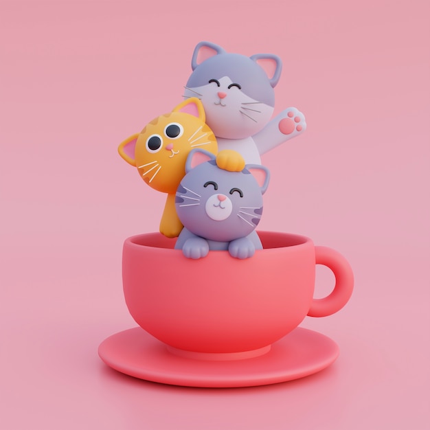 View of adorable 3d cats