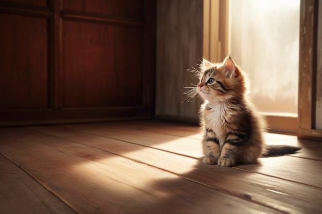 Free Photo view of adorable kitten inside house