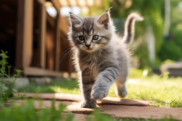 View of adorable kitten outdoors