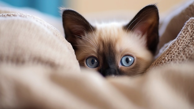 Free Photo view of adorable kitten with blanket