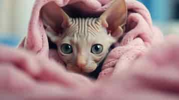 Free photo view of adorable kitten with blanket